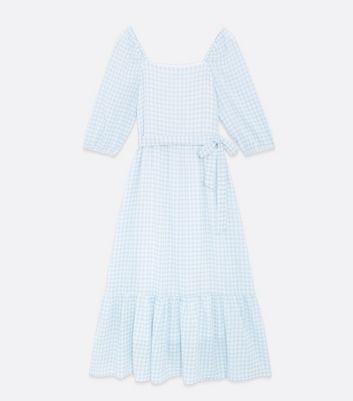 Pale Blue Gingham Shirred Square Neck ...